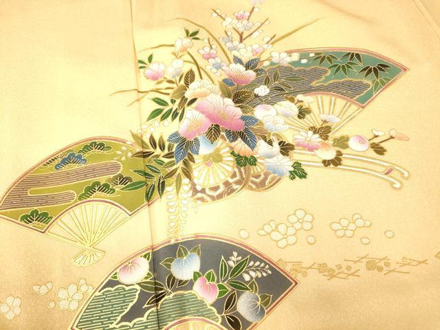 平和屋着物■訪問着 花車扇子文 暈し染め 金彩 正絹 逸品 AABF8455fw