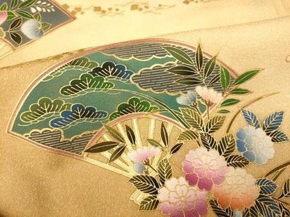 平和屋着物■訪問着 花車扇子文 暈し染め 金彩 正絹 逸品 AABF8455fw