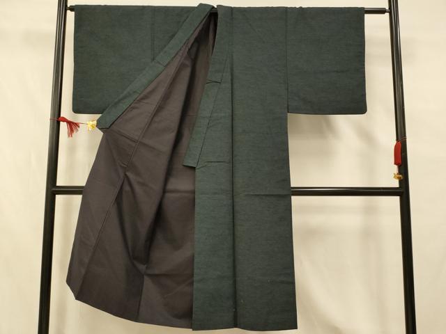 平和屋着物■男性　紬　霞地紋　藍墨茶色　正絹　逸品　AABF8460fw