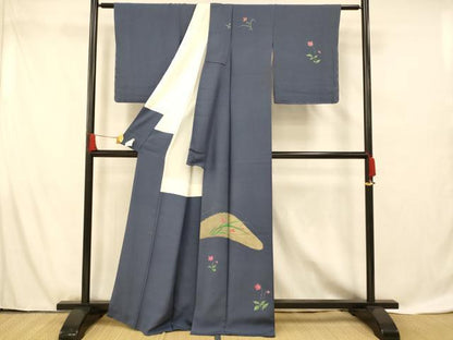 平和屋着物■訪問着 作家物 手描き 刺繍 草花文 金彩 正絹 逸品 AABF8465fw