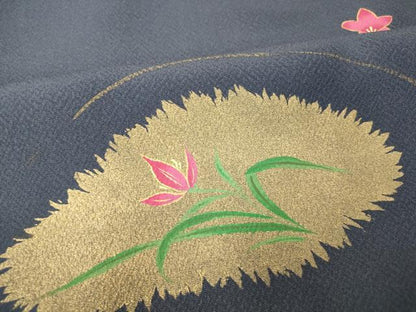 平和屋着物■訪問着 作家物 手描き 刺繍 草花文 金彩 正絹 逸品 AABF8465fw