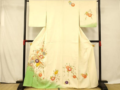 平和屋着物■訪問着 駒刺繍 手描き 扇子枝垂れ花文 暈し染め 金彩 正絹 逸品 AABF8466fw