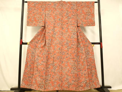 平和屋着物■上質な小紋 更紗花文 正絹 逸品 未使用 AABF8477fw