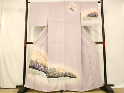 平和屋着物■訪問着　手描き　風景文　暈し染め　正絹　逸品　AABF8492fw