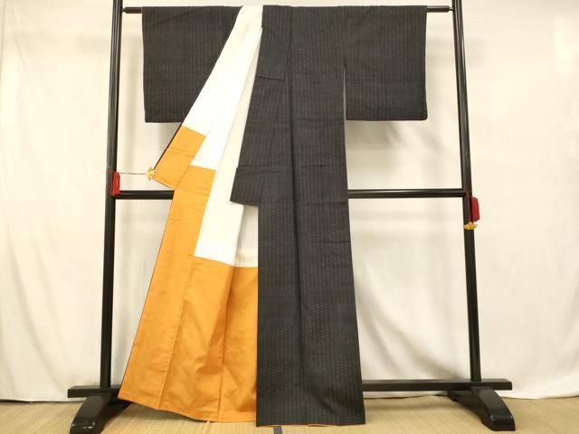平和屋着物■上質な紬　格子　黒地　正絹　逸品　AABF8495fw