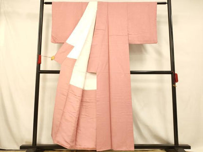 平和屋着物■上質な色無地 霞地紋 珊瑚色 正絹 逸品 AABF8503fw