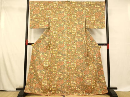 平和屋着物■上質な小紋 花鳥絵皿文 正絹 逸品 AABF8506fw