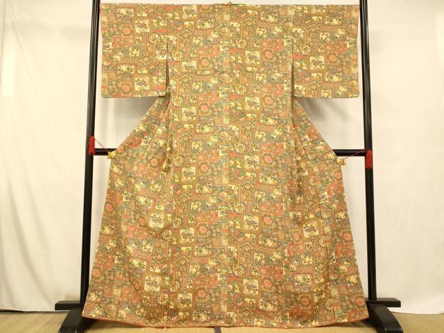平和屋着物■上質な小紋 花鳥絵皿文 正絹 逸品 AABF8506fw