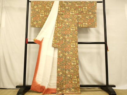 平和屋着物■上質な小紋 花鳥絵皿文 正絹 逸品 AABF8506fw