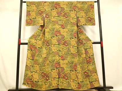 平和屋着物■上質な小紋 切嵌吉祥草花文 正絹 逸品 AABF8512fw