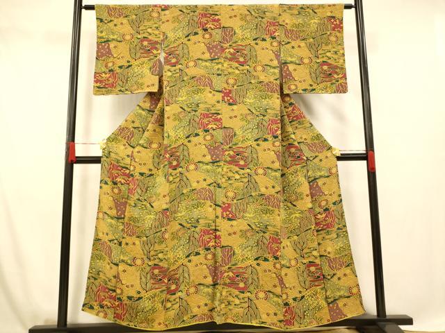 平和屋着物■上質な小紋 切嵌吉祥草花文 正絹 逸品 AABF8512fw