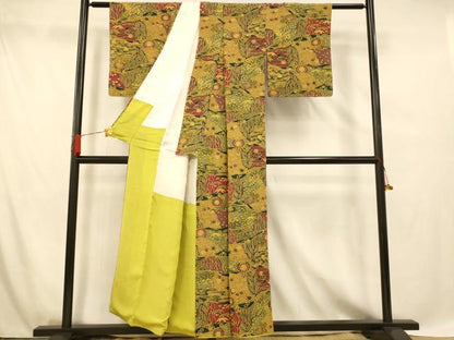 平和屋着物■上質な小紋 切嵌吉祥草花文 正絹 逸品 AABF8512fw
