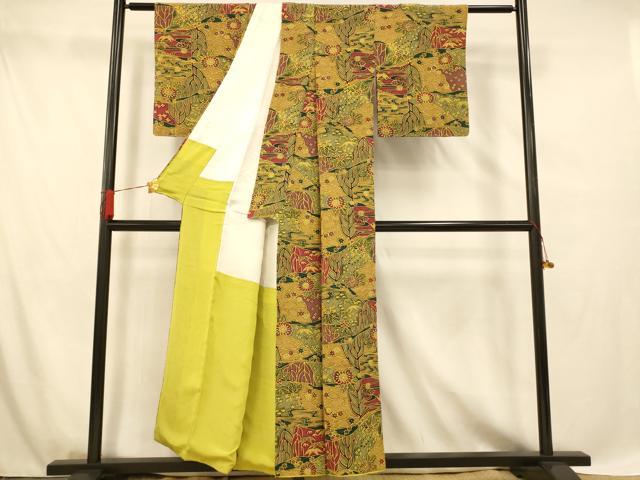 平和屋着物■上質な小紋 切嵌吉祥草花文 正絹 逸品 AABF8512fw