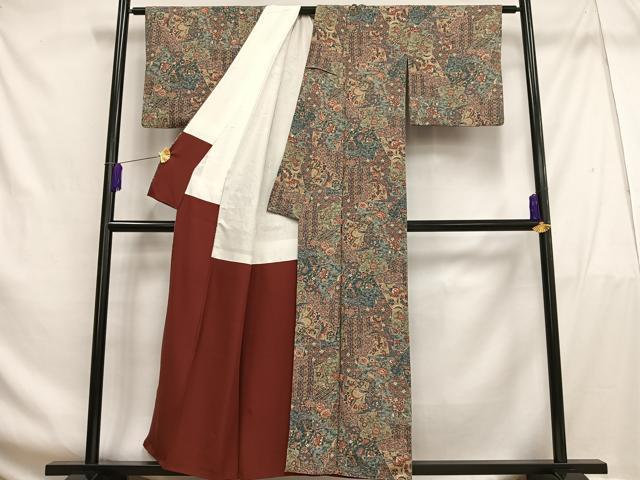 平和屋着物■上質な小紋 更紗花鳥文 正絹 逸品 AABF8524oa