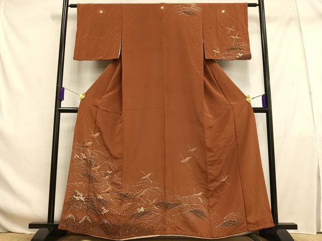 平和屋着物■訪問着 飛鶴立波文 暈し染め 金彩 正絹 逸品 AABF8527oa