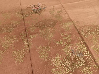 平和屋着物■訪問着 刺繍 地紙草花文 暈し染め 金糸 金彩 正絹 逸品 AABF8528oa