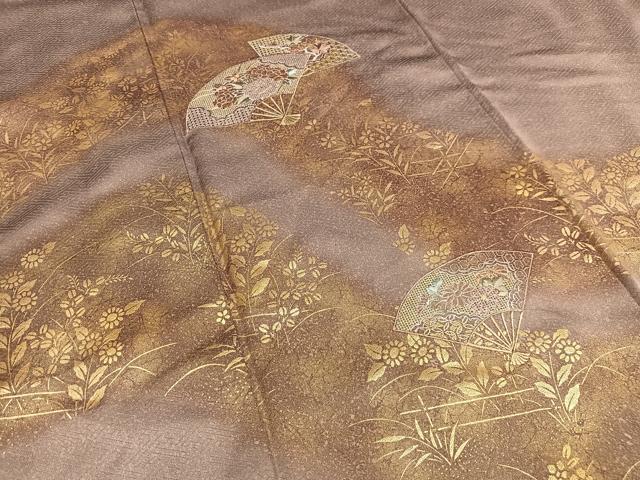 平和屋着物■中国三大刺繍　汕頭刺繍　スワトウ刺繍　訪問着　扇面草花文　暈し染め　金彩　正絹　逸品　AABF8546oa
