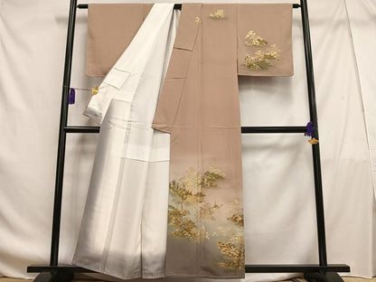平和屋着物■訪問着 小舟樹林文 暈し染め 金彩 正絹 逸品 未使用 AABF8561oa