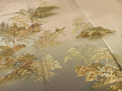 平和屋着物■訪問着 小舟樹林文 暈し染め 金彩 正絹 逸品 未使用 AABF8561oa