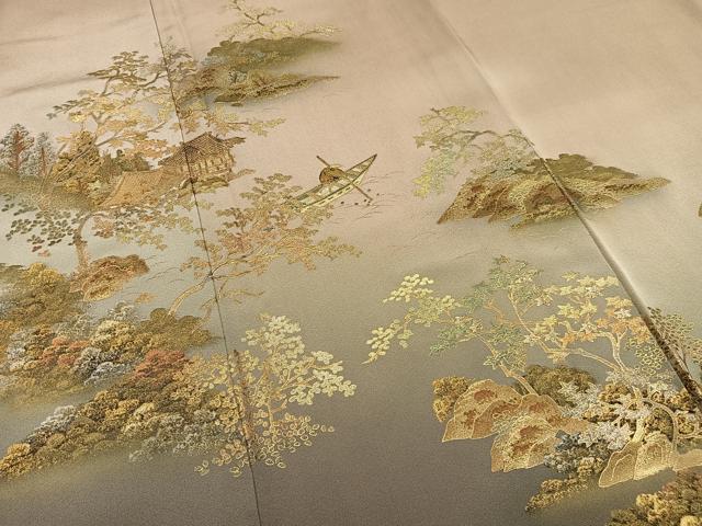 平和屋着物■訪問着 小舟樹林文 暈し染め 金彩 正絹 逸品 未使用 AABF8561oa