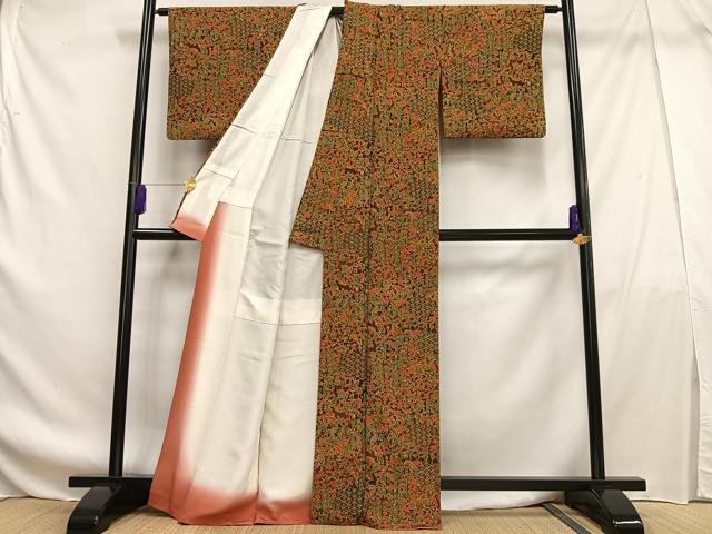 平和屋着物■上質な小紋 更紗花文 正絹 逸品 AABF8569oa