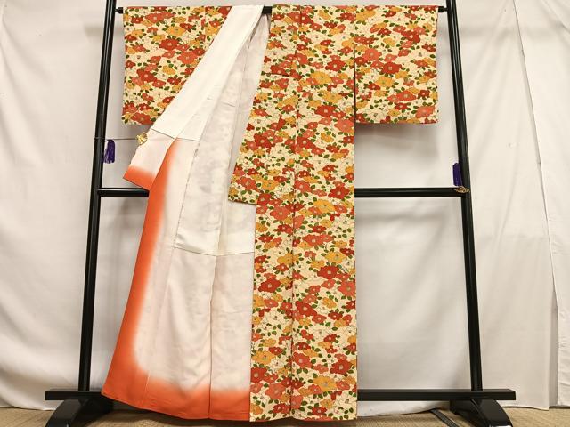 平和屋着物■上質な小紋 枝花文 鬼しぼ縮緬 正絹 逸品 AABF8579oa