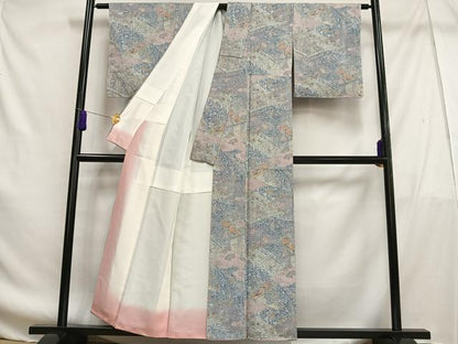 平和屋着物■上質な小紋 渡橋草花文 正絹 逸品 未使用 AABF8580oa