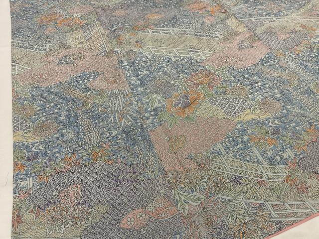 平和屋着物■上質な小紋 渡橋草花文 正絹 逸品 未使用 AABF8580oa