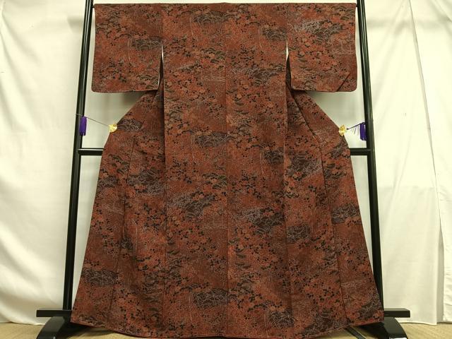 平和屋着物■上質な小紋 草花文 金彩 鬼しぼ縮緬 正絹 逸品 未使用 AABF8585oa