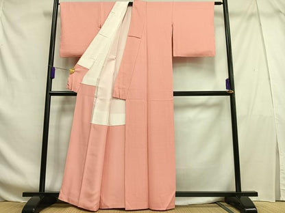 平和屋着物■上質な色無地 紋意匠 紅梅色 正絹 逸品 AABF8586oa