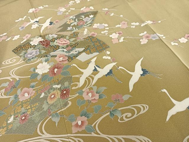 平和屋着物■訪問着 地紙花飛鶴文 暈し染め 金彩 正絹 逸品 AABF8592oa
