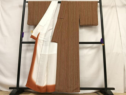 平和屋着物■上質な小紋 縞 鬼しぼ縮緬 正絹 逸品 AABF8602oa