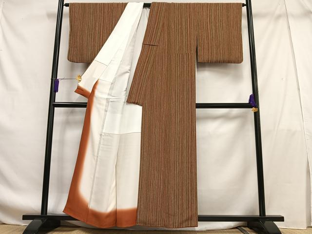 平和屋着物■上質な小紋 縞 鬼しぼ縮緬 正絹 逸品 AABF8602oa