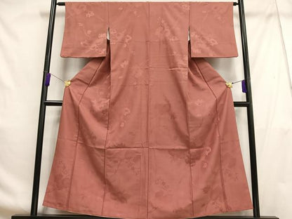 平和屋着物■色無地 蔦の葉地紋 薄紅色 洗える着物 AABF8607oa