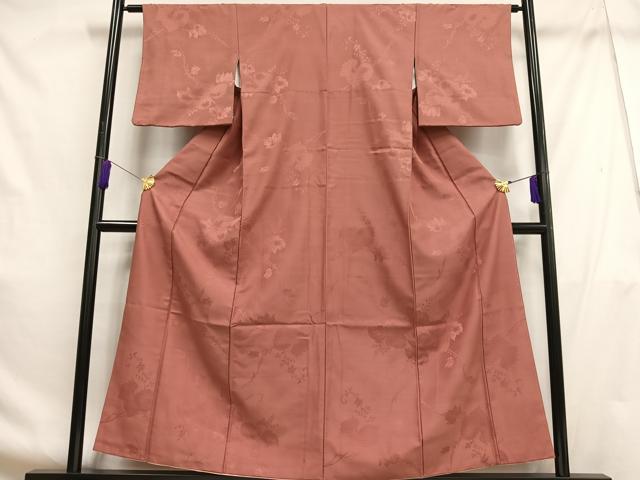 平和屋着物■色無地 蔦の葉地紋 薄紅色 洗える着物 AABF8607oa