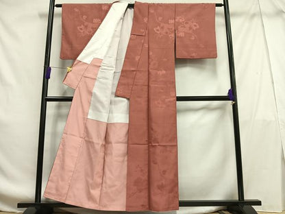 平和屋着物■色無地 蔦の葉地紋 薄紅色 洗える着物 AABF8607oa