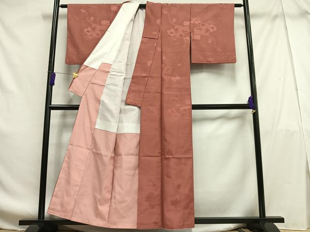 平和屋着物■色無地 蔦の葉地紋 薄紅色 洗える着物 AABF8607oa