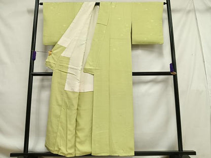 平和屋着物■上質な色無地 流水地紋 枯れ草色 正絹 逸品 AABF8611oa