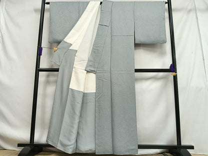 平和屋着物■上質な色無地 草花地紋 灰青色 正絹 逸品 AABF8614oa