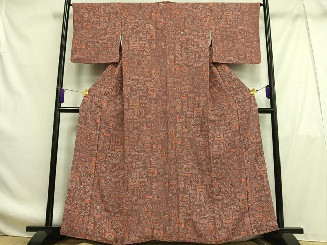 平和屋着物■上質な小紋 陶器幾何学文様 正絹 逸品 AABF8617oa