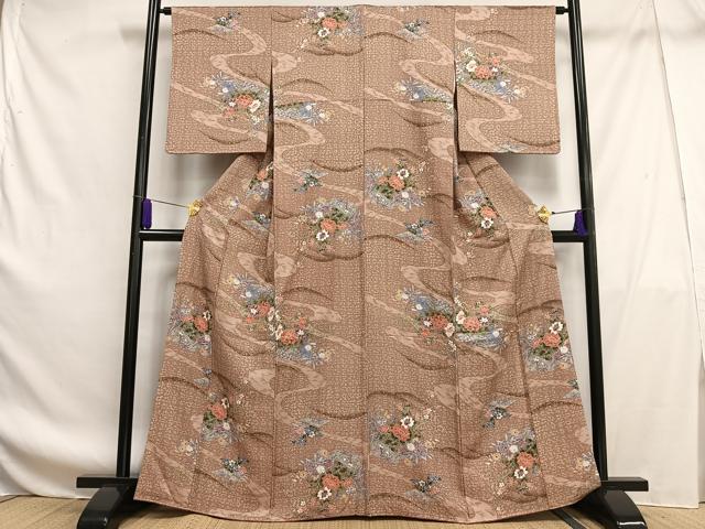 平和屋着物■上質な小紋 流水草花文 金彩 正絹 逸品 AABF8638oa