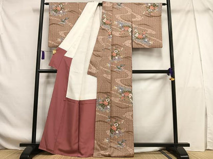 平和屋着物■上質な小紋 流水草花文 金彩 正絹 逸品 AABF8638oa