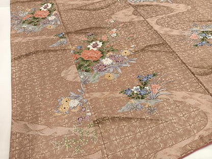 平和屋着物■上質な小紋 流水草花文 金彩 正絹 逸品 AABF8638oa