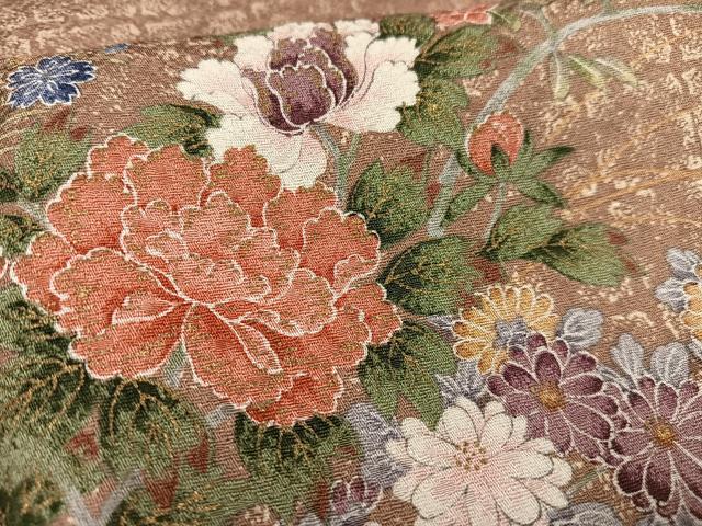 平和屋着物■上質な小紋 流水草花文 金彩 正絹 逸品 AABF8638oa