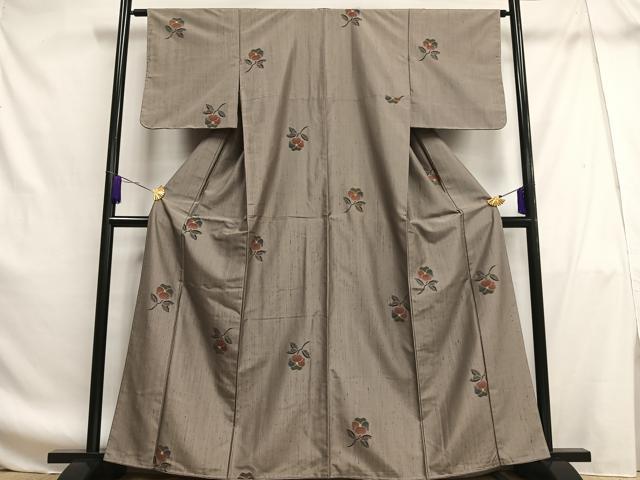 平和屋着物■上質な紬　枝花文　正絹　逸品　AABF8664oa