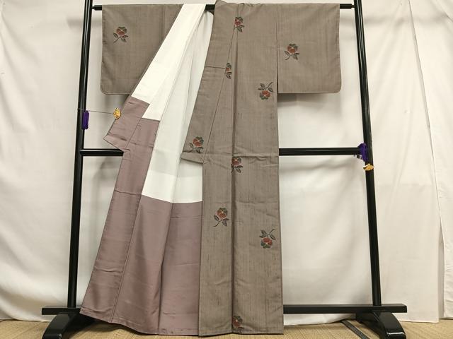 平和屋着物■上質な紬　枝花文　正絹　逸品　AABF8664oa