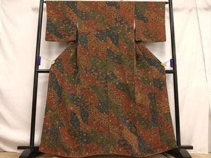 平和屋着物■上質な小紋　吉祥花文　鬼しぼ縮緬　正絹　逸品　AABF8676oa