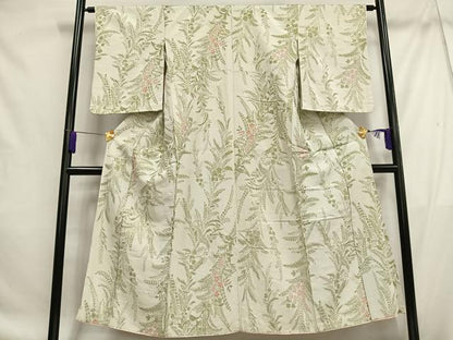 平和屋着物■上質な小紋 寿光織 草花文 金銀糸 正絹 逸品 AABF8677oa