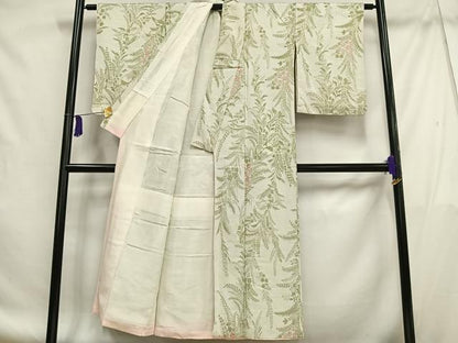 平和屋着物■上質な小紋 寿光織 草花文 金銀糸 正絹 逸品 AABF8677oa
