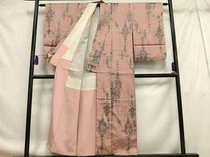 平和屋着物■上質な小紋　寿光織　飾花文　銀糸　正絹　逸品　AABF8678oa